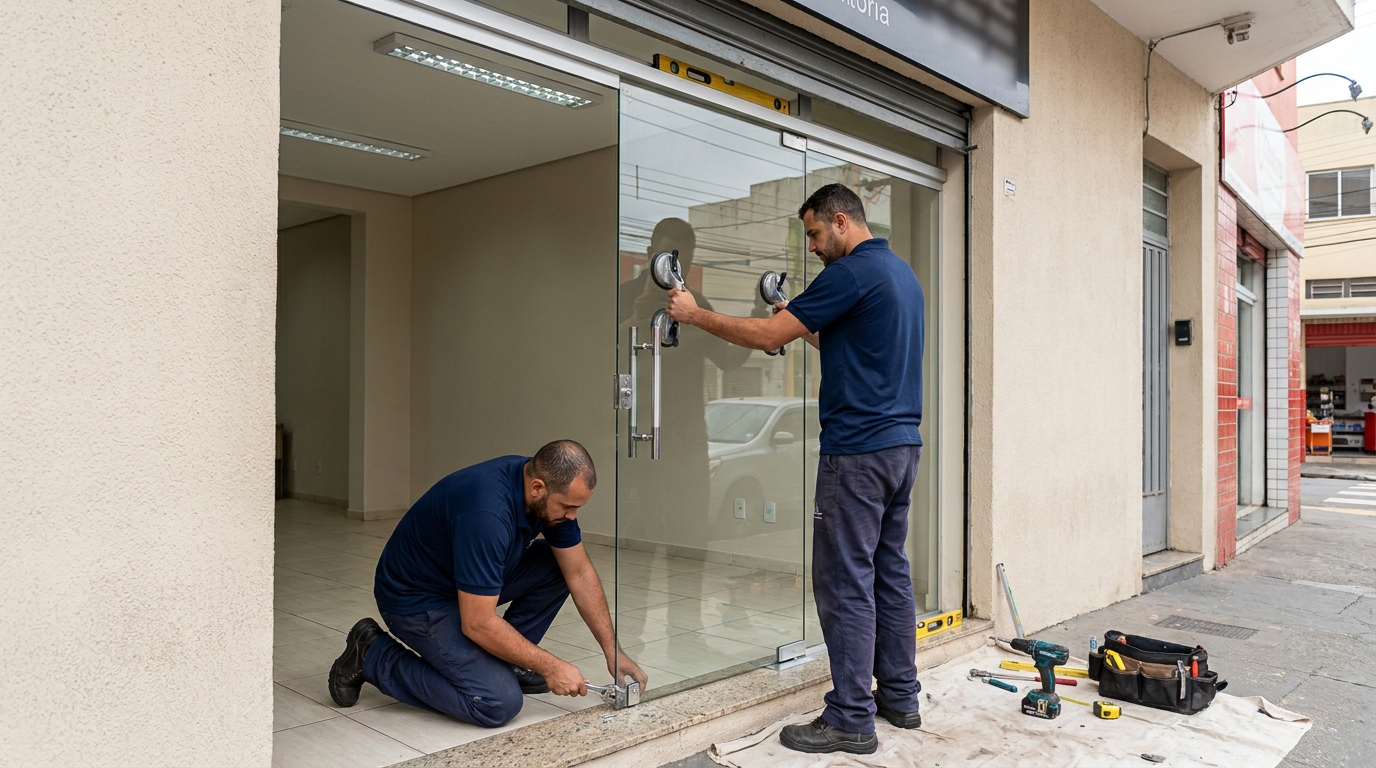Porta de vidro com puxador inox em Boa Vista-RR